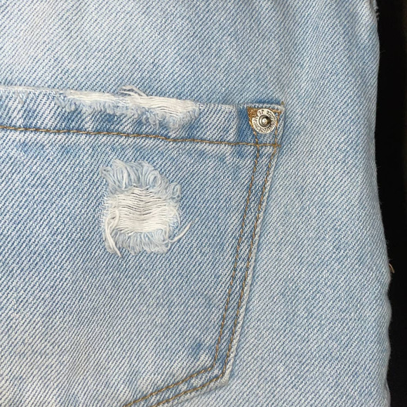 Pimki Skirt Blue Denim Mini Destroyed Raw Hem Button Zip Casual Size Small - Picture 7 of 10